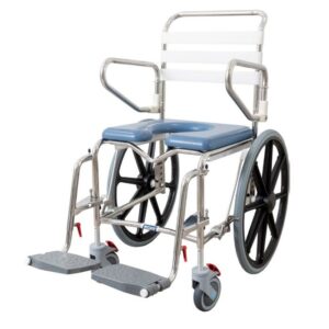 KCare Height Adjustable Self Propelled Shower Commode with Swing-Up Arms Swingaway Footrest 445mm